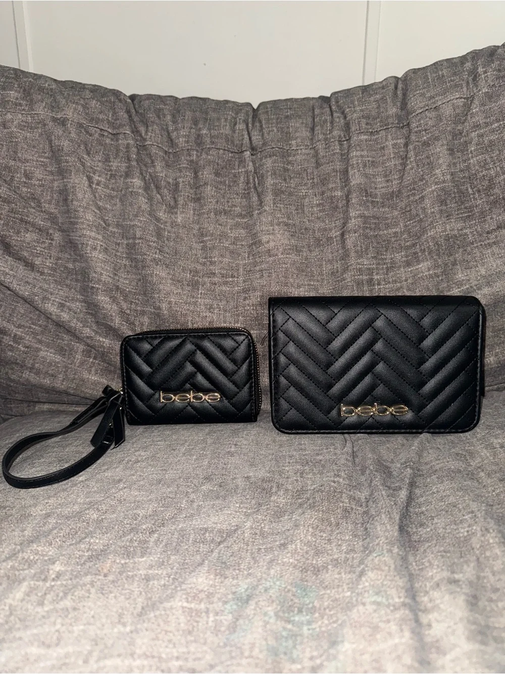Bebe Black Quilted Crossbody Purse & Wristlet Wallet Set – Brand New